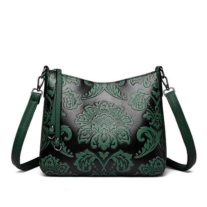 Retro Floral Embossed PU Leather Crossbody Bag for Women