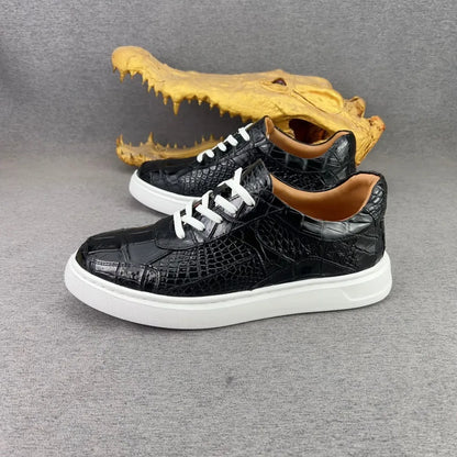 Crocodile Leather Sneakers – Men's Lace-Up Casual Shoes