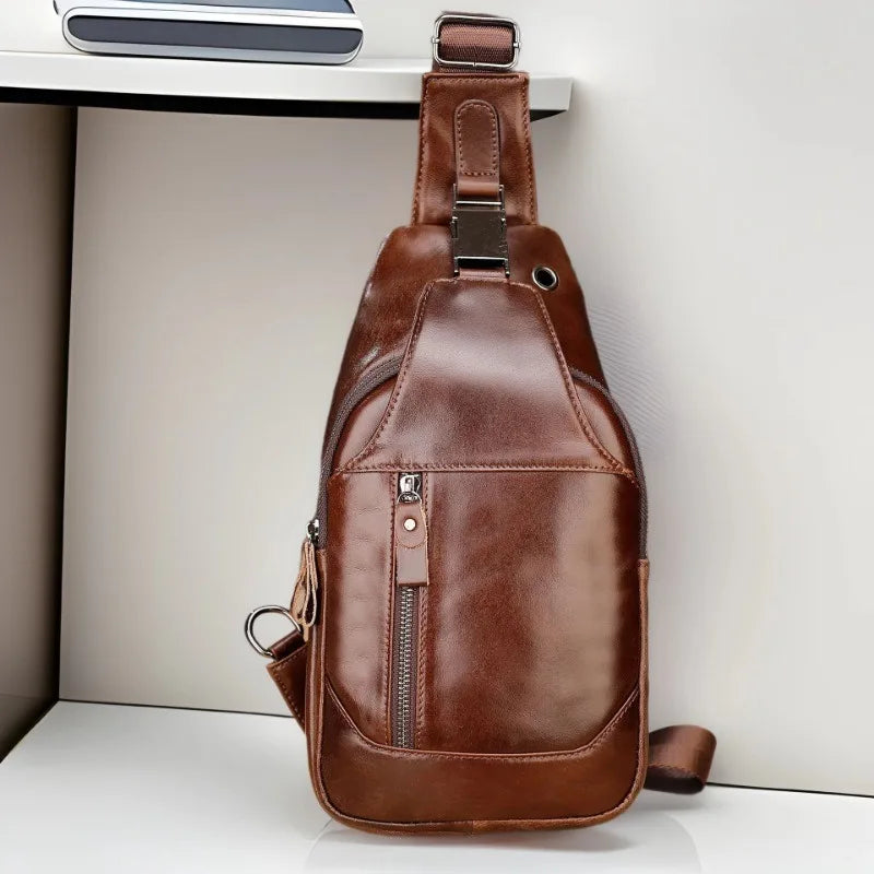 Genuine Leather Sling Bag for Men – Casual Chest & Shoulder Crossbody