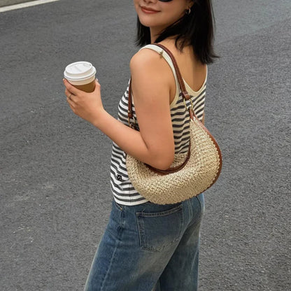 Crescent Shoulder Bag – Women's Woven Straw Hobo Bag for Beach & Vacation