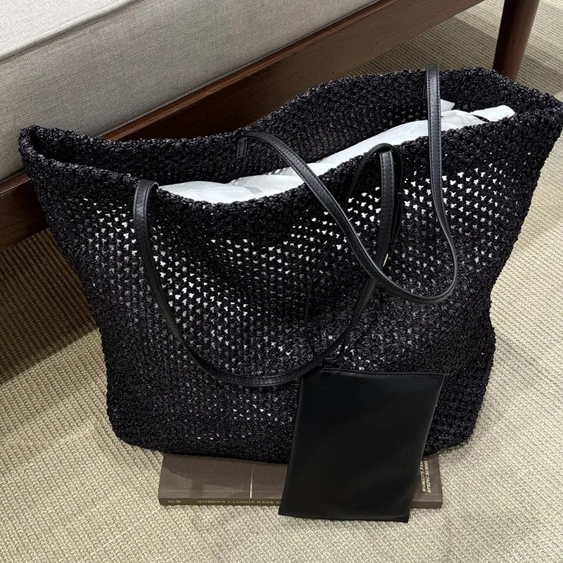 Raffia Woven Beach Tote Bag – Large Bohemian Grass Handbag