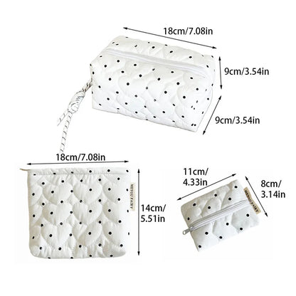 Quilted Dot Cosmetic Bag – Portable Makeup Pouch for Lipstick & Brushes
