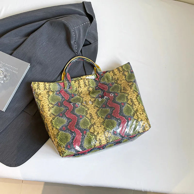 Snakeskin Pattern Tote Bag – Large Capacity Women's Shoulder Bag