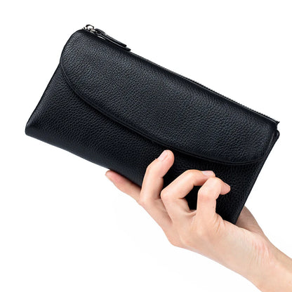 Genuine Cowhide Long Wallet for Women – Magnetic Clutch