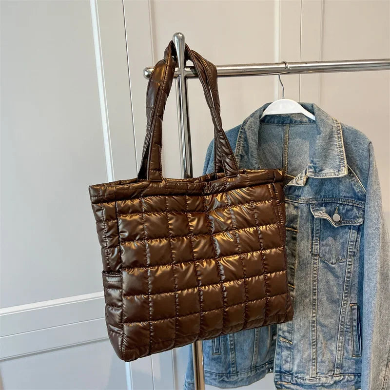 Quilted Puffer Tote Bag for Women – Large Padded Shoulder Bag