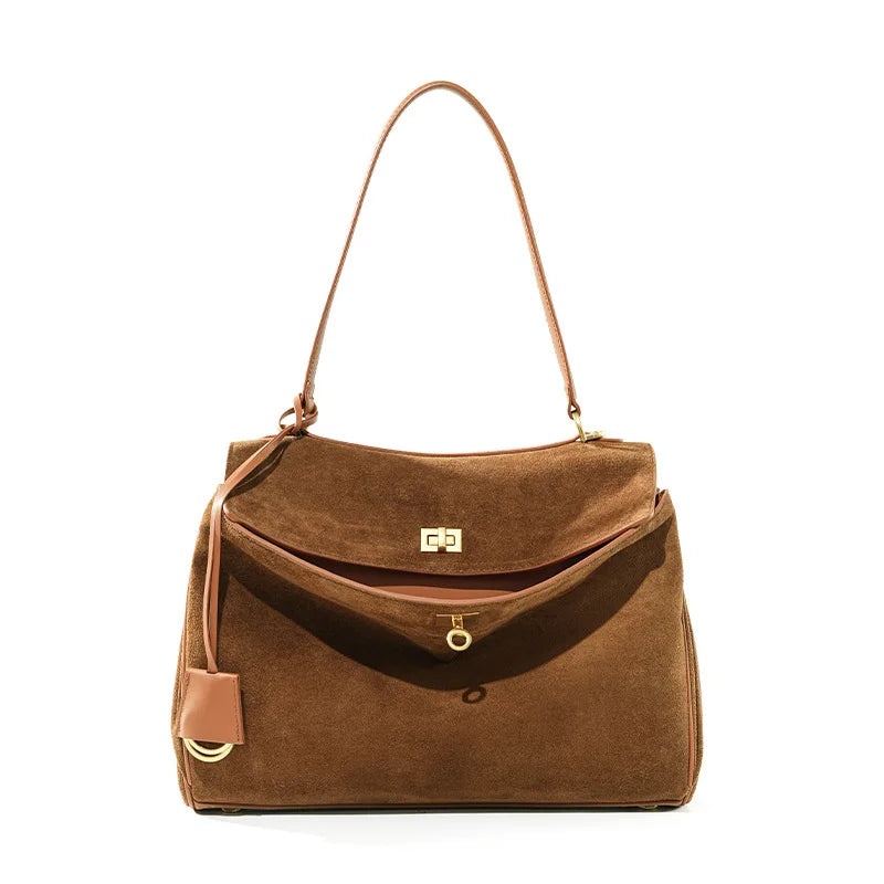 Women's Suede Leather Tote Bag – Large Capacity Shoulder Handbag