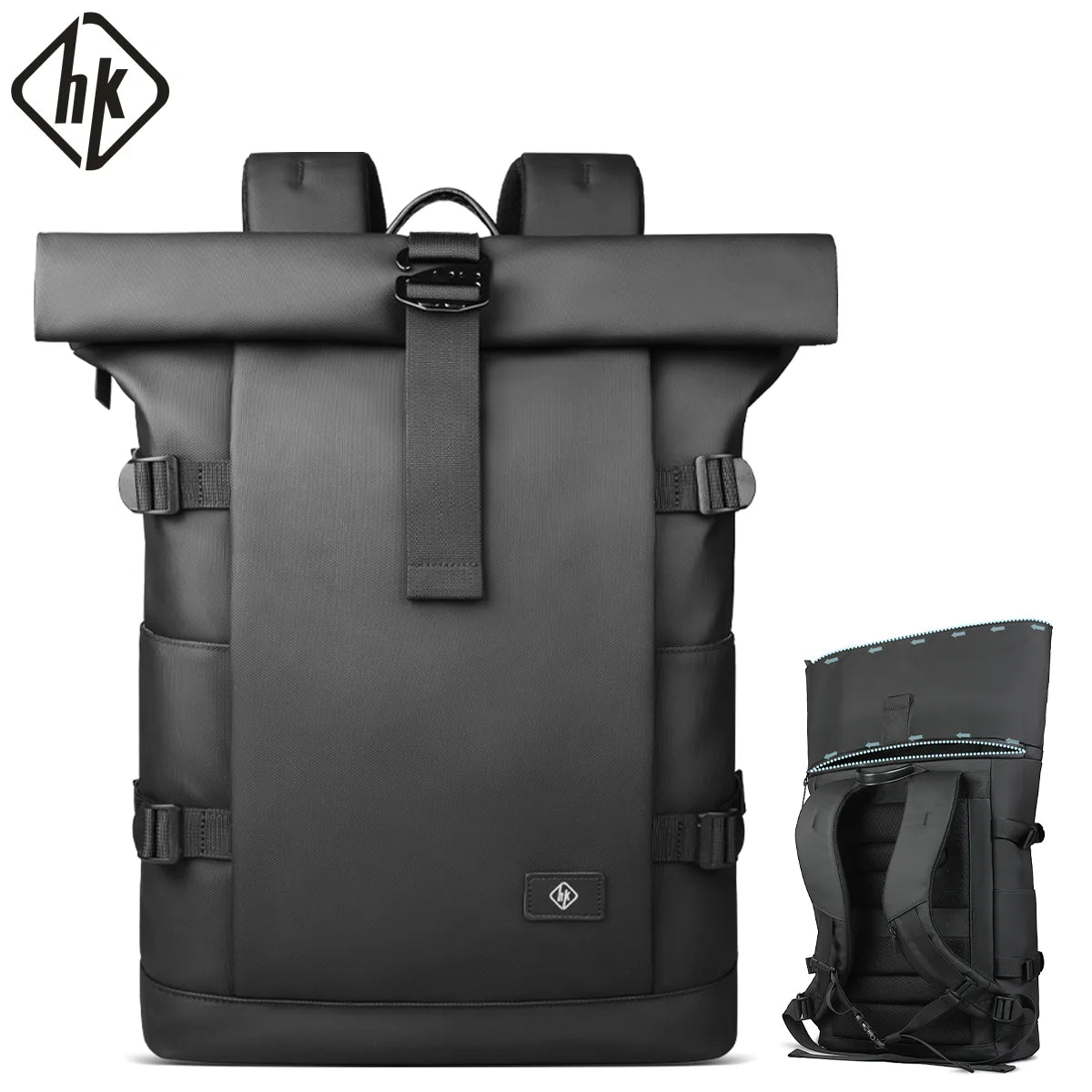Roll-Top Travel Backpack – Expandable 15.6" Laptop Bag for Men