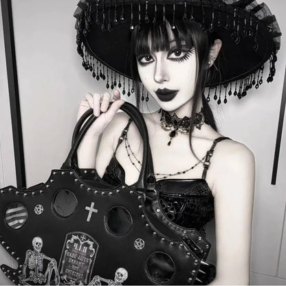 Gothic Skull Shoulder Bag – Y2K Rivet Halloween Handbag