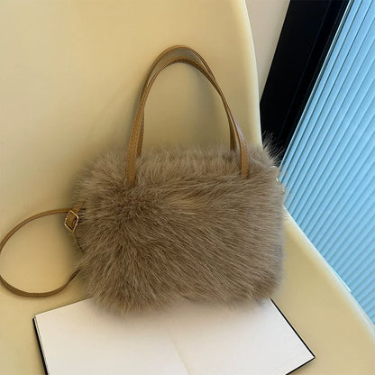 Faux Fur Tote Bag for Women – Plush Bucket Handbag with Crossbody Strap