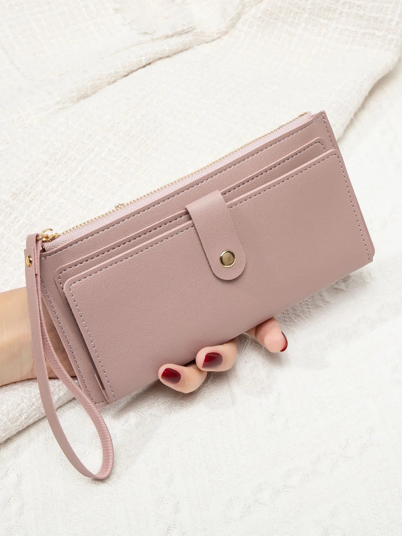 Long Card Wallet for Women – Slim PU Leather Wristlet Clutch