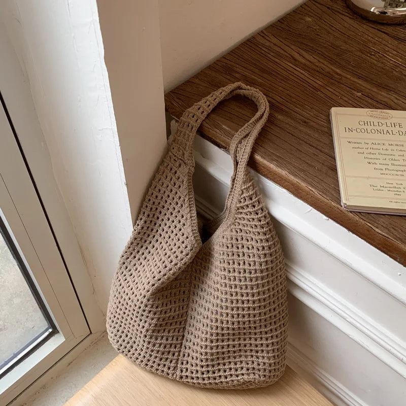 Crochet Mesh Hobo Bag for Women – Large Knit Shoulder Tote