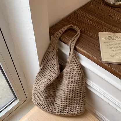 Crochet Mesh Hobo Bag for Women – Large Knit Shoulder Tote