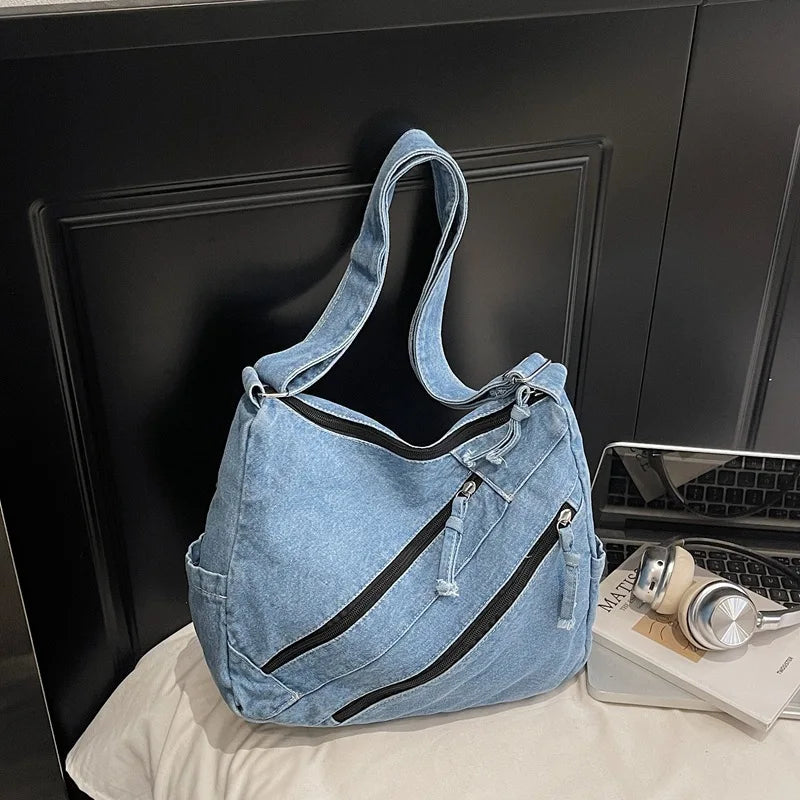 Winter Shoulder Bag Large Capacity Denim Storage Korean Style Comfortable Versatile Texture