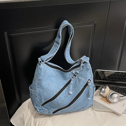 Winter Shoulder Bag Large Capacity Denim Storage Korean Style Comfortable Versatile Texture