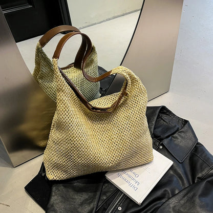 Woven Straw Tote Bag for Women – Casual Beach Shoulder Bag