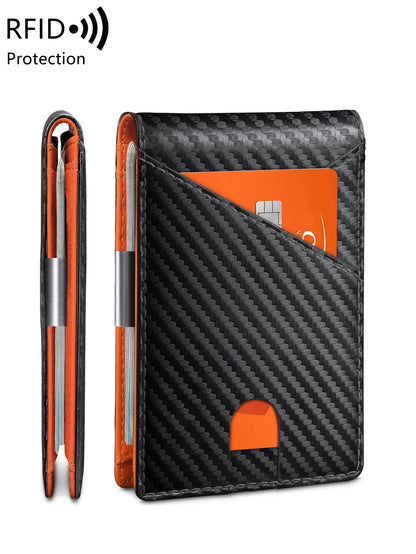 RFID Blocking Carbon Fiber Slim Front Pocket Wallet for Men