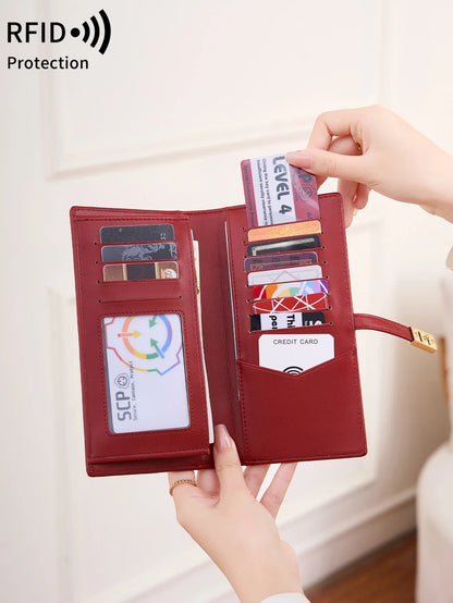 RFID Blocking Ultra-Thin Long Wallet for Women – PU Leather Double Fold Card Clip