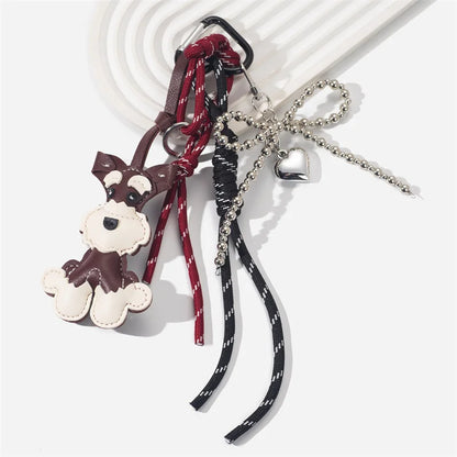 Schnauzer Dog Keychain – Handmade Rope Bag Charm with Bow Pendant
