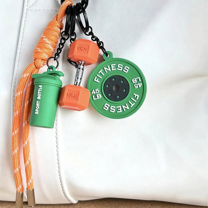 Gym Fitness Keychain Set – Barbell, Dumbbell & Shaker Charms