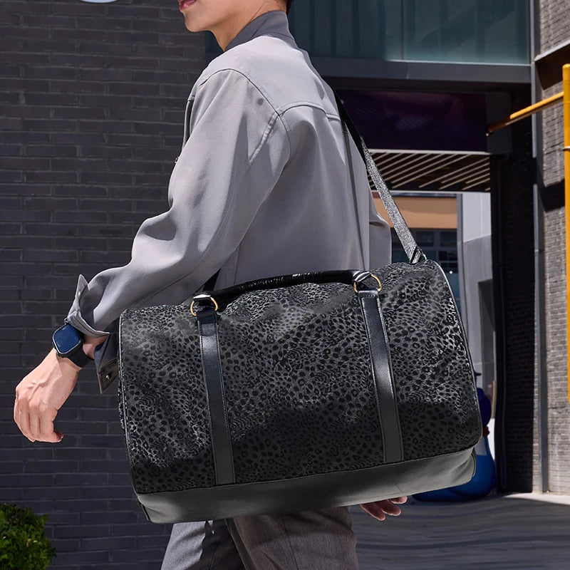 Men's Black Leopard Duffle Bag | Gym Weekend 16" Laptop Bag