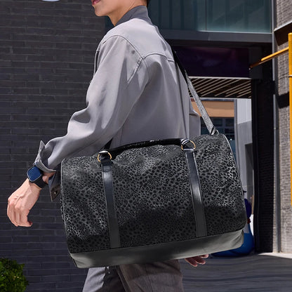Men's Black Leopard Duffle Bag | Gym Weekend 16" Laptop Bag