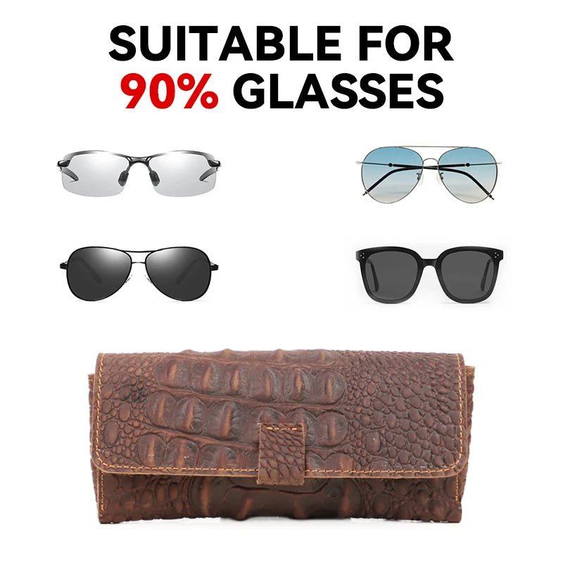 Genuine Leather Sunglasses Case – Handmade Crocodile Pattern Eyewear Holder