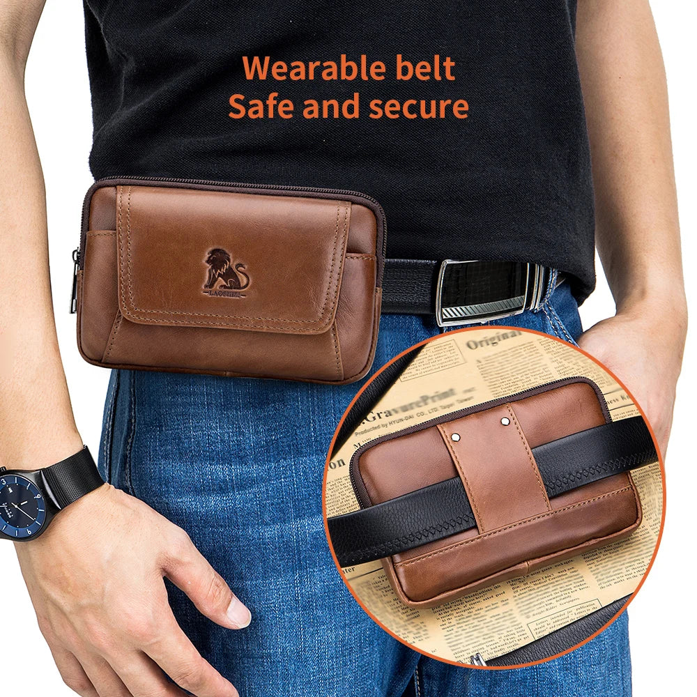Men's Genuine Leather Belt Phone Pouch