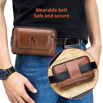 Men's Genuine Leather Belt Phone Pouch