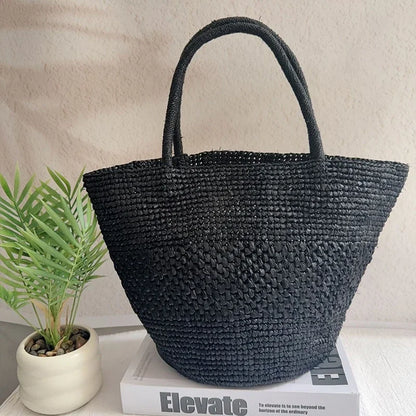 Raffia Straw Beach Tote Bag – Large Woven Shoulder Bag for Summer