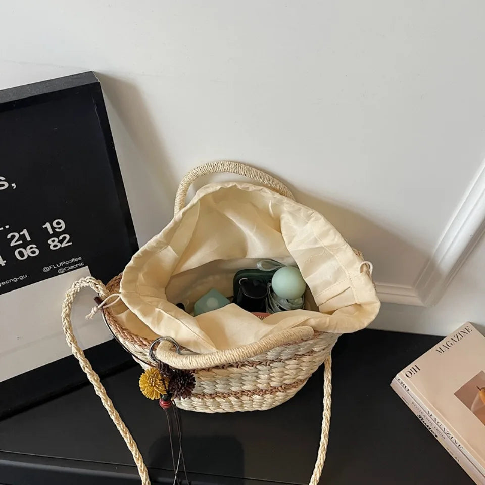 Striped Straw Beach Bag – Women's Woven Tote & Crossbody