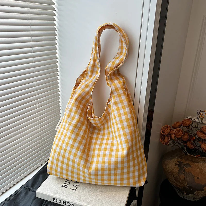 Plaid Shoulder Bag Large Capacity Lightweight Tote for Women