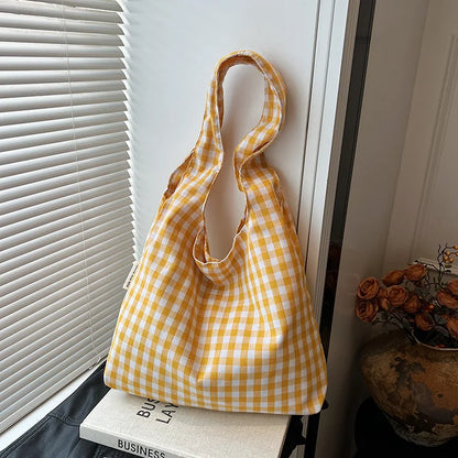 Plaid Shoulder Bag Large Capacity Lightweight Tote for Women