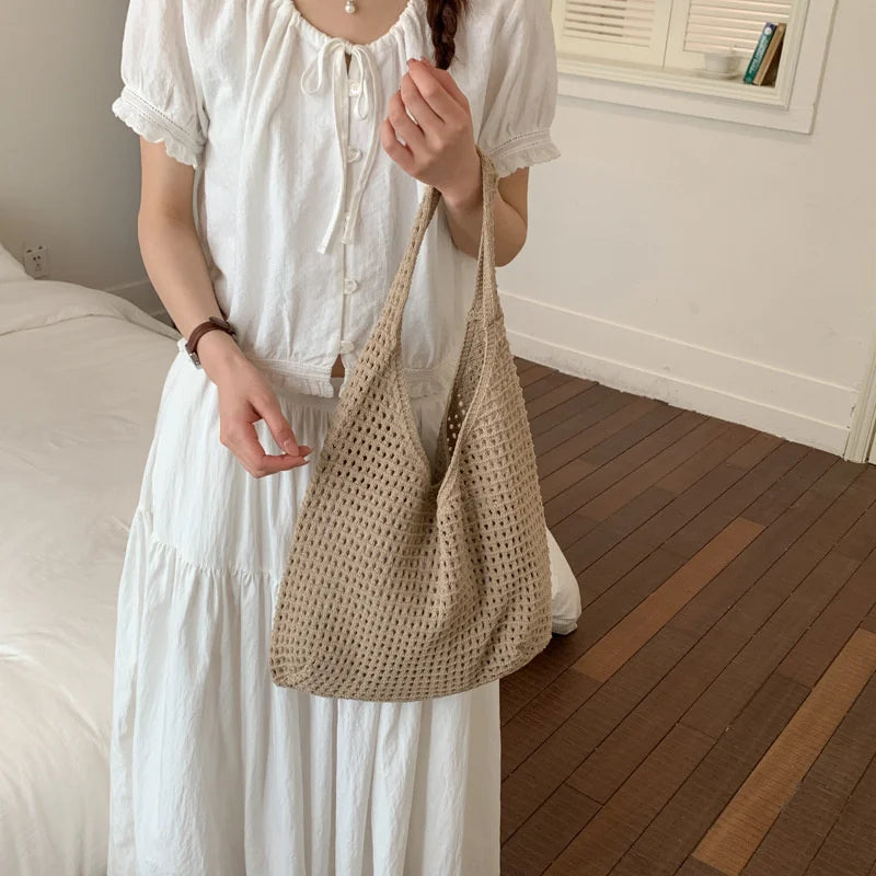 Crochet Mesh Hobo Bag for Women – Large Knit Shoulder Tote