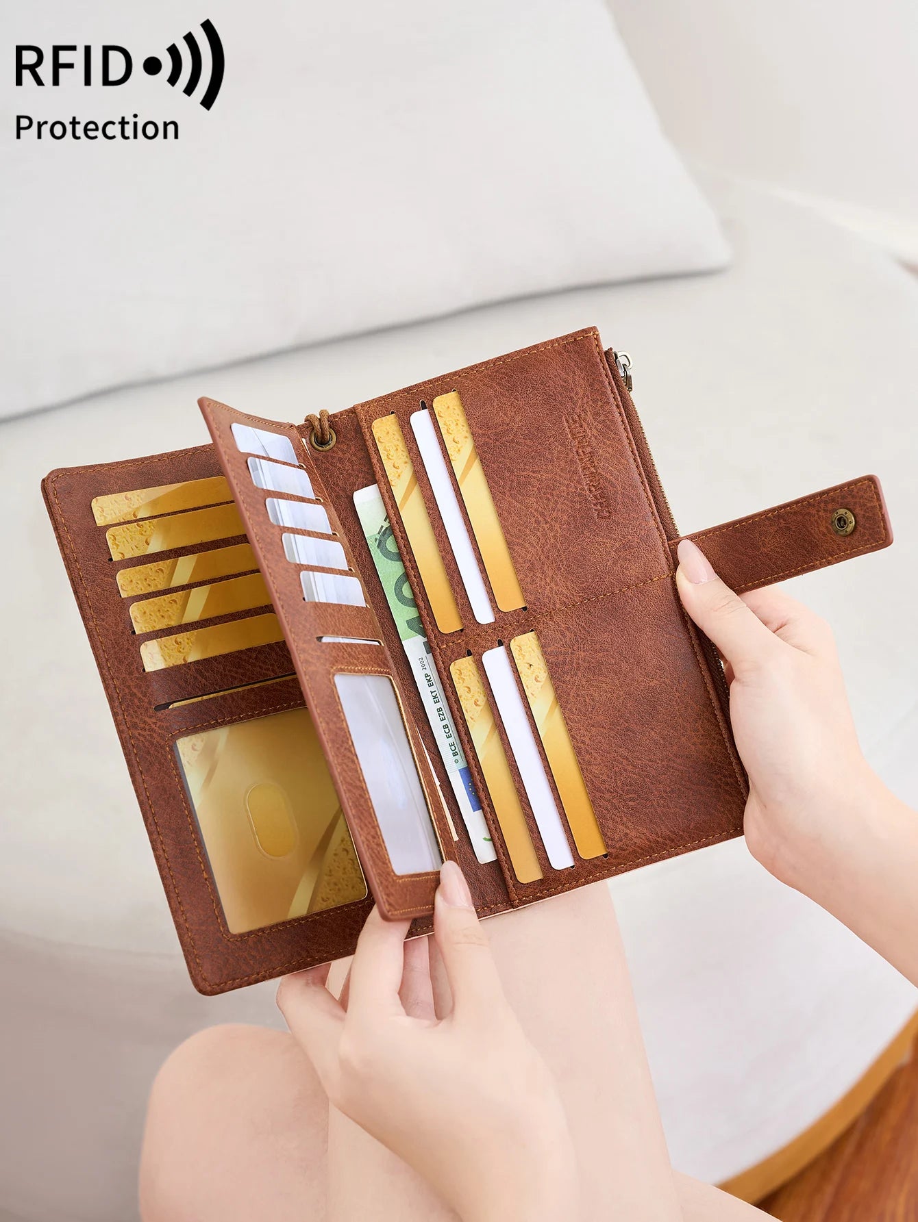 RFID Blocking Women's Long Wallet – Large Capacity PU Leather