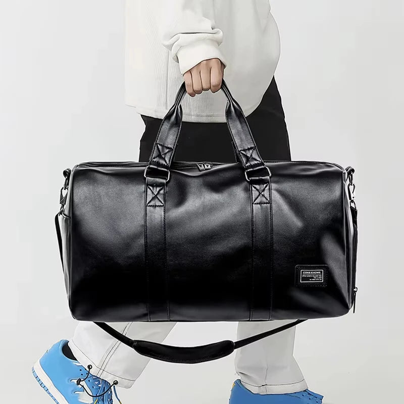 PU Leather Gym Bag for Men – Sports Duffel with Shoe Compartment