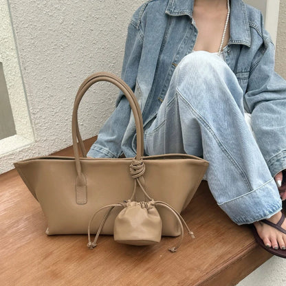 Genuine Leather 3-in-1 Women's Tote Bag – Large Capacity Shoulder Bag
