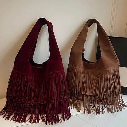 Fringe Tassel Tote Bag Women's Suede Shoulder Hobo Handbag