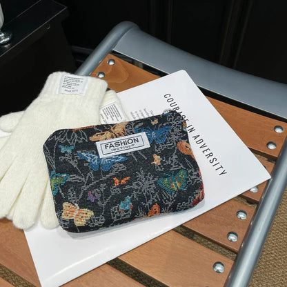 Floral Embroidery Canvas Cosmetic Bag – Korean Travel Makeup Organizer