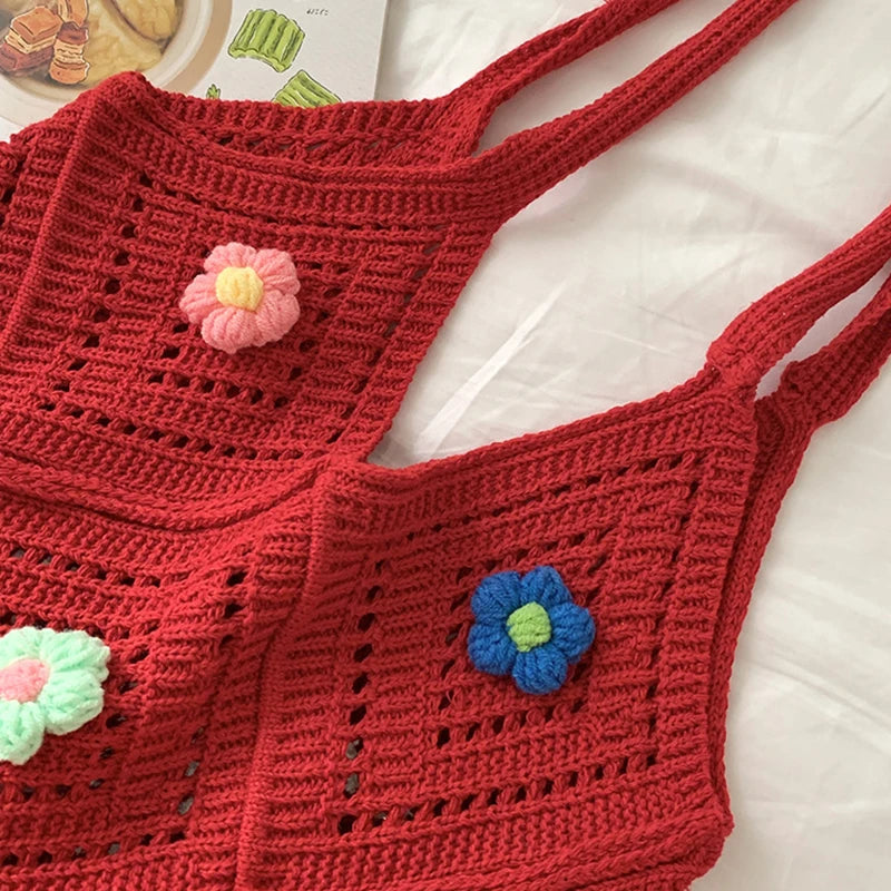 Knitted Flower Tote Bag – Large Capacity Women Shoulder Bag