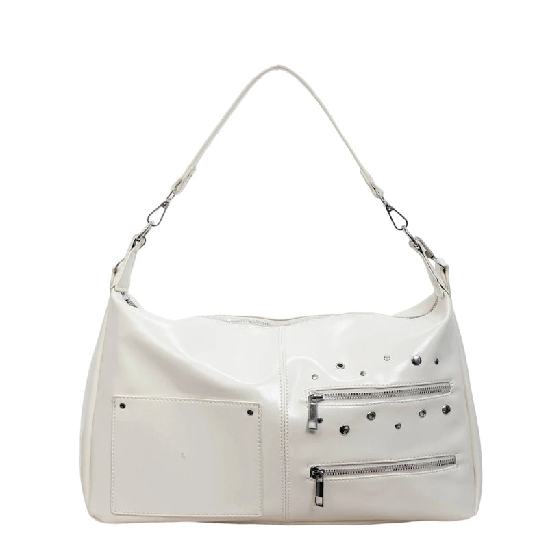 Large Capacity Shoulder Bag – Casual Crossbody Tote with Studded Detail