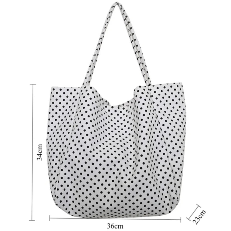 Polka Dot Canvas Tote Bag – Retro Large Capacity Shoulder Bag