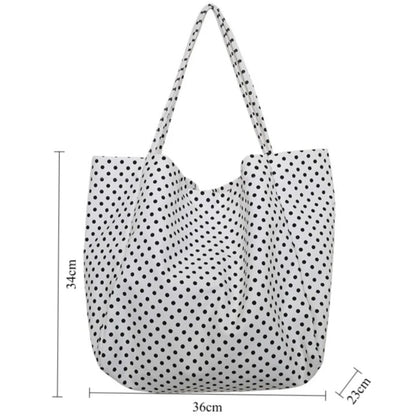 Polka Dot Canvas Tote Bag – Retro Large Capacity Shoulder Bag
