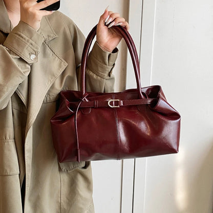 Vintage Leather Shoulder Tote Bag for Women – Large Capacity
