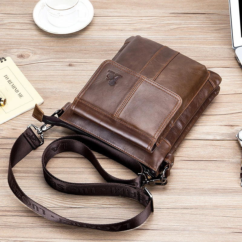 Men's Genuine Leather Crossbody Bag – Retro Cowhide Shoulder Bag