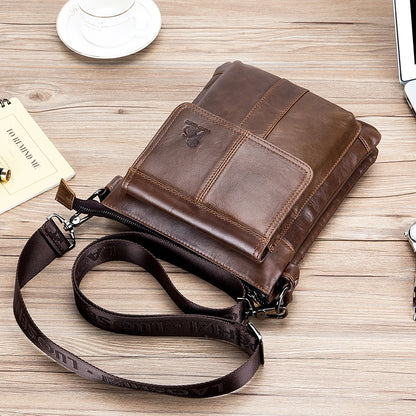 Men's Genuine Leather Crossbody Bag – Retro Cowhide Shoulder Bag