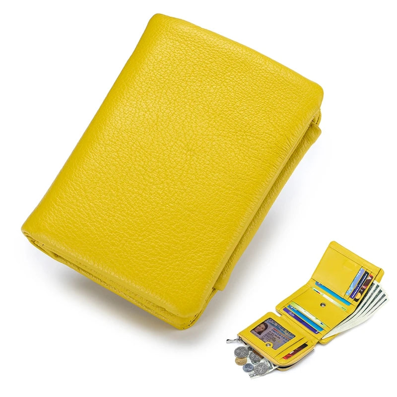 Genuine Cowhide Leather Trifold Wallet with Zipper Coin Pocket