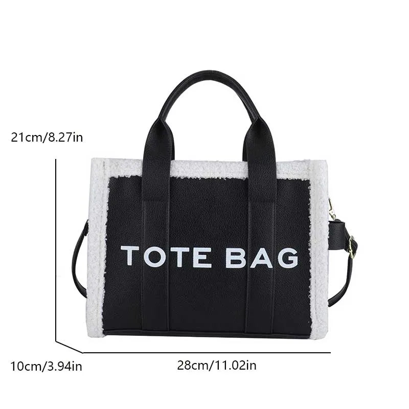 Tote Bag – Women's Quilted Letter Print Crossbody with Plush Edge