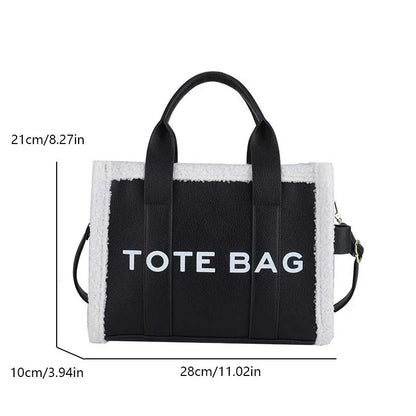 Tote Bag – Women's Quilted Letter Print Crossbody with Plush Edge