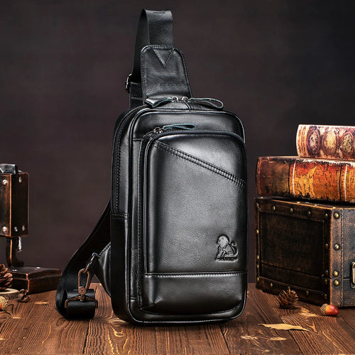 Steel Lion Men's Genuine Leather Chest Bag Sling Bag