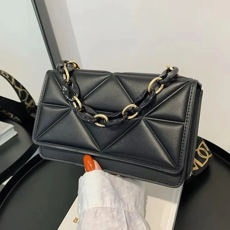 Quilted Chain Flap Crossbody Bag – Women's PU Leather Purse